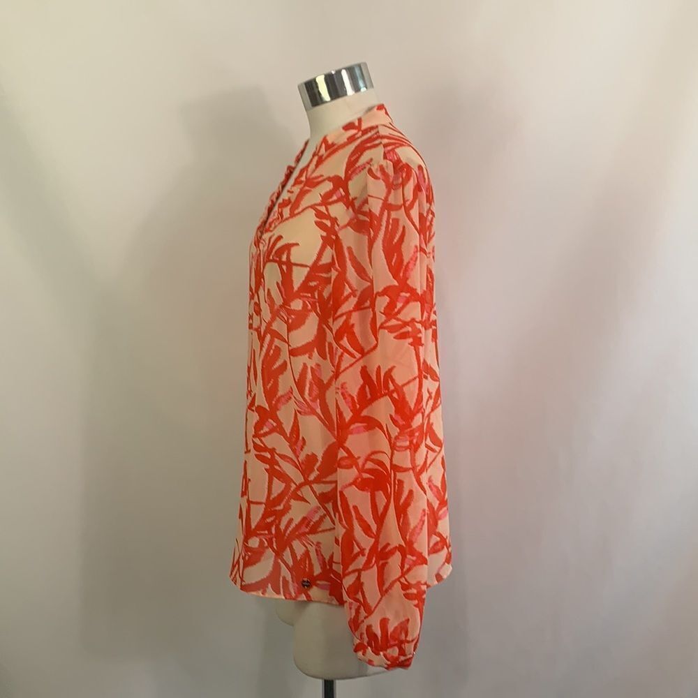 Marc Cain Red Print Sheer Tunic Top - image 4